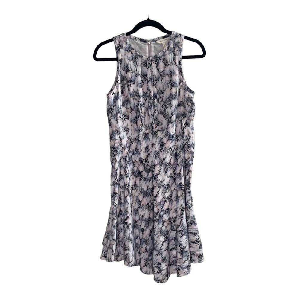 Rebecca Taylor Silk Floral Sleeveless Dress – Asymmetrical Hem Midi, Pink & Gray